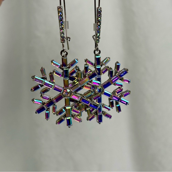 Betsey Johnson Iridescent Snowflake Drop Earrings - Picture 7 of 10